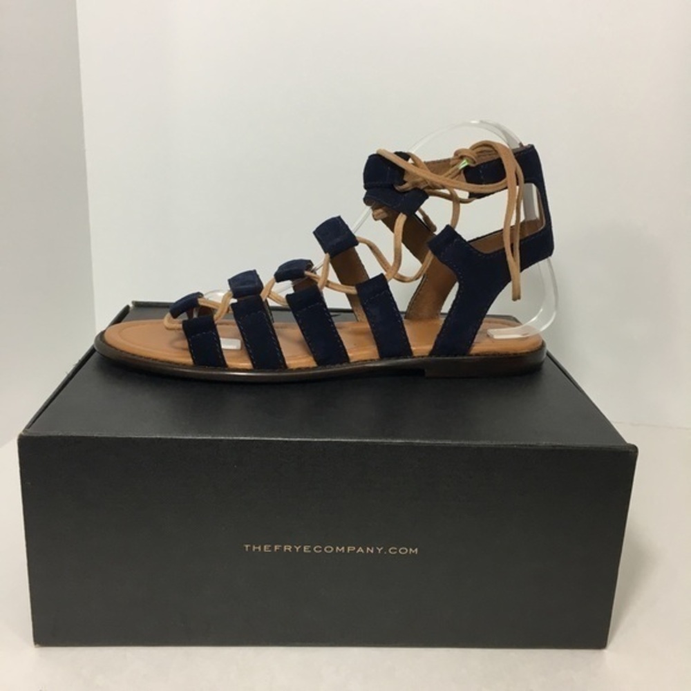 FRYE Blair Gladiator Sandals Side Tie Blue Suede